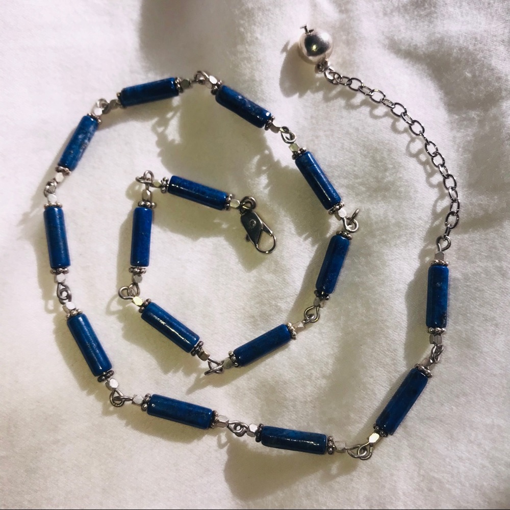 17” Lapis lazuli and Bali silver necklace